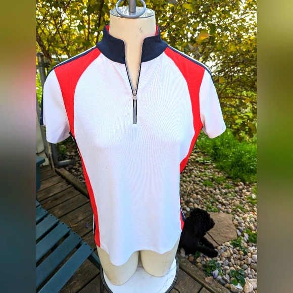 Women's Tail Performance Golf SS zip placket stretch red white blue shirt sz Med - Picture 1 of 5